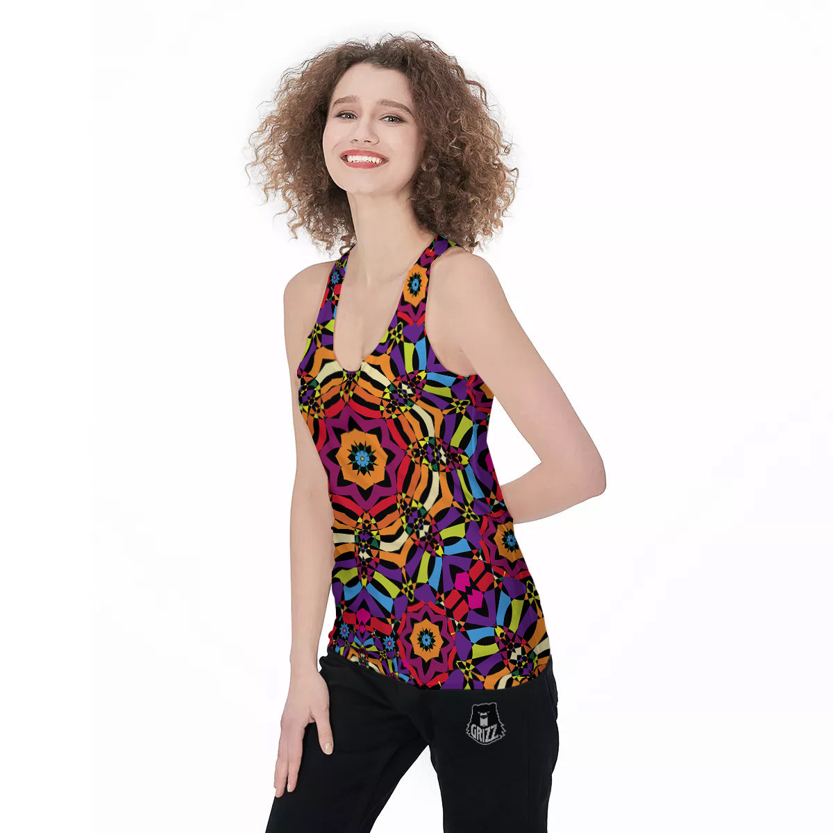 Kaleidoscope Psychedelic Colorful Print Women's Racerback Tank Top-grizzshop