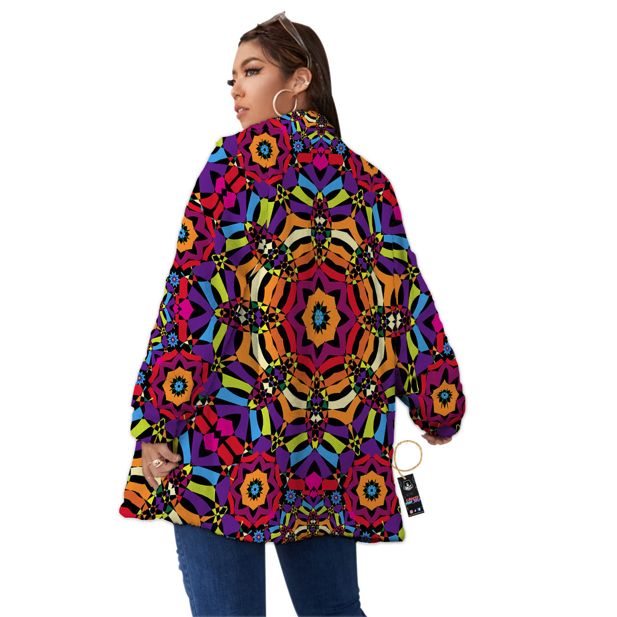 Kaleidoscope Psychedelic Colorful Print Women's Sherpa Jacket-grizzshop