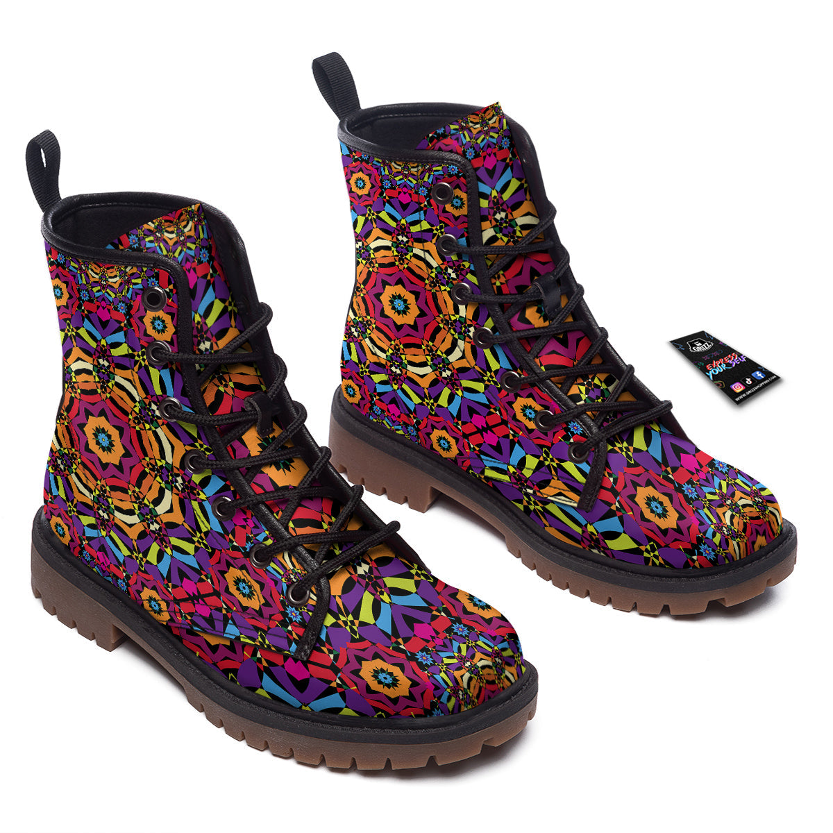 Kaleidoscope Psychedelic Colorful Print Work Boots-grizzshop