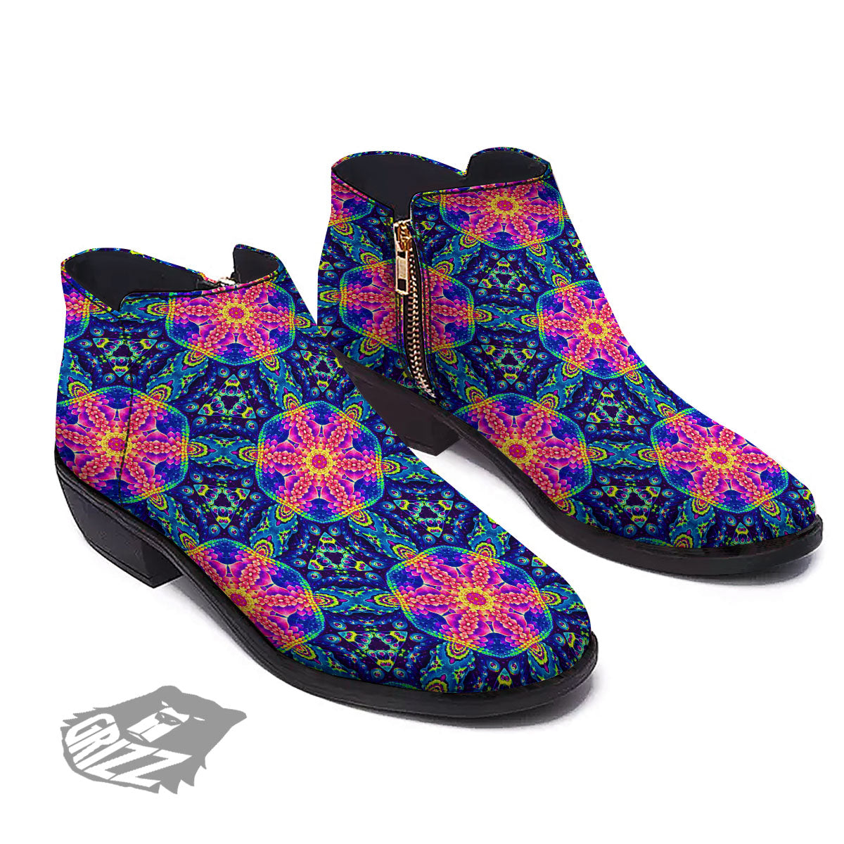 Kaleidoscope Psychedelic Print Pattern Ankle Boots-grizzshop