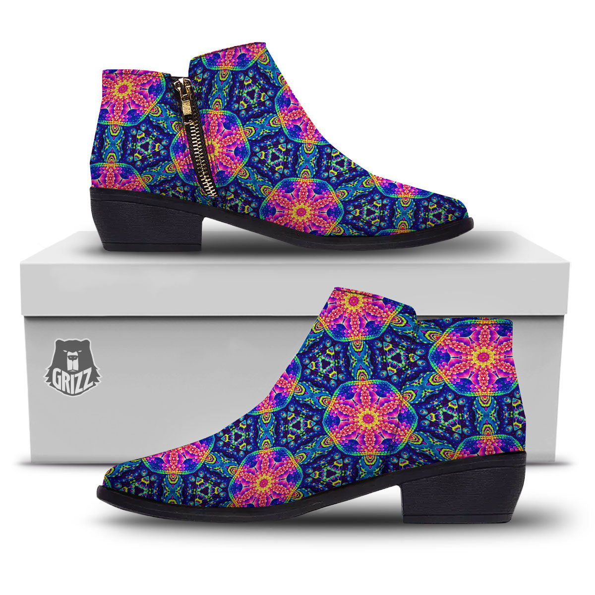Kaleidoscope Psychedelic Print Pattern Ankle Boots-grizzshop