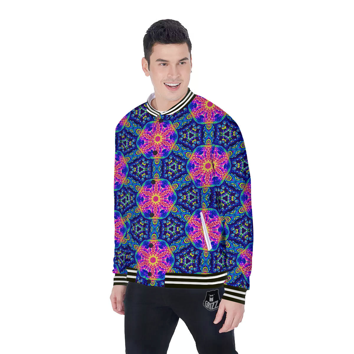 Kaleidoscope Psychedelic Print Pattern Baseball Jacket-grizzshop