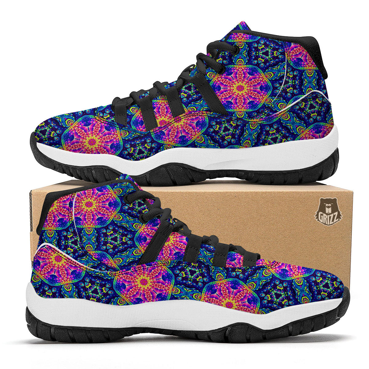 Kaleidoscope Psychedelic Print Pattern Black Bball Shoes-grizzshop