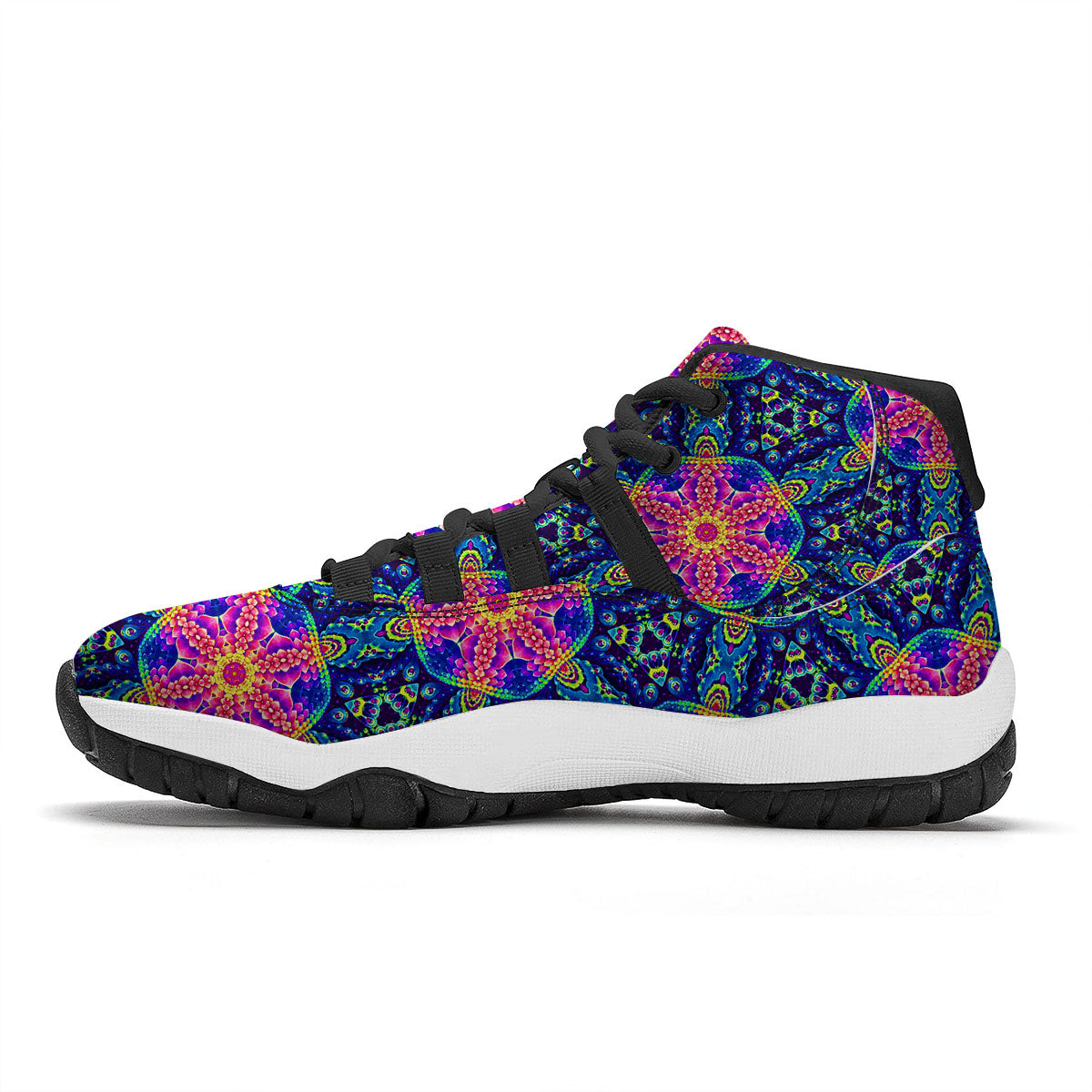 Kaleidoscope Psychedelic Print Pattern Black Bball Shoes-grizzshop