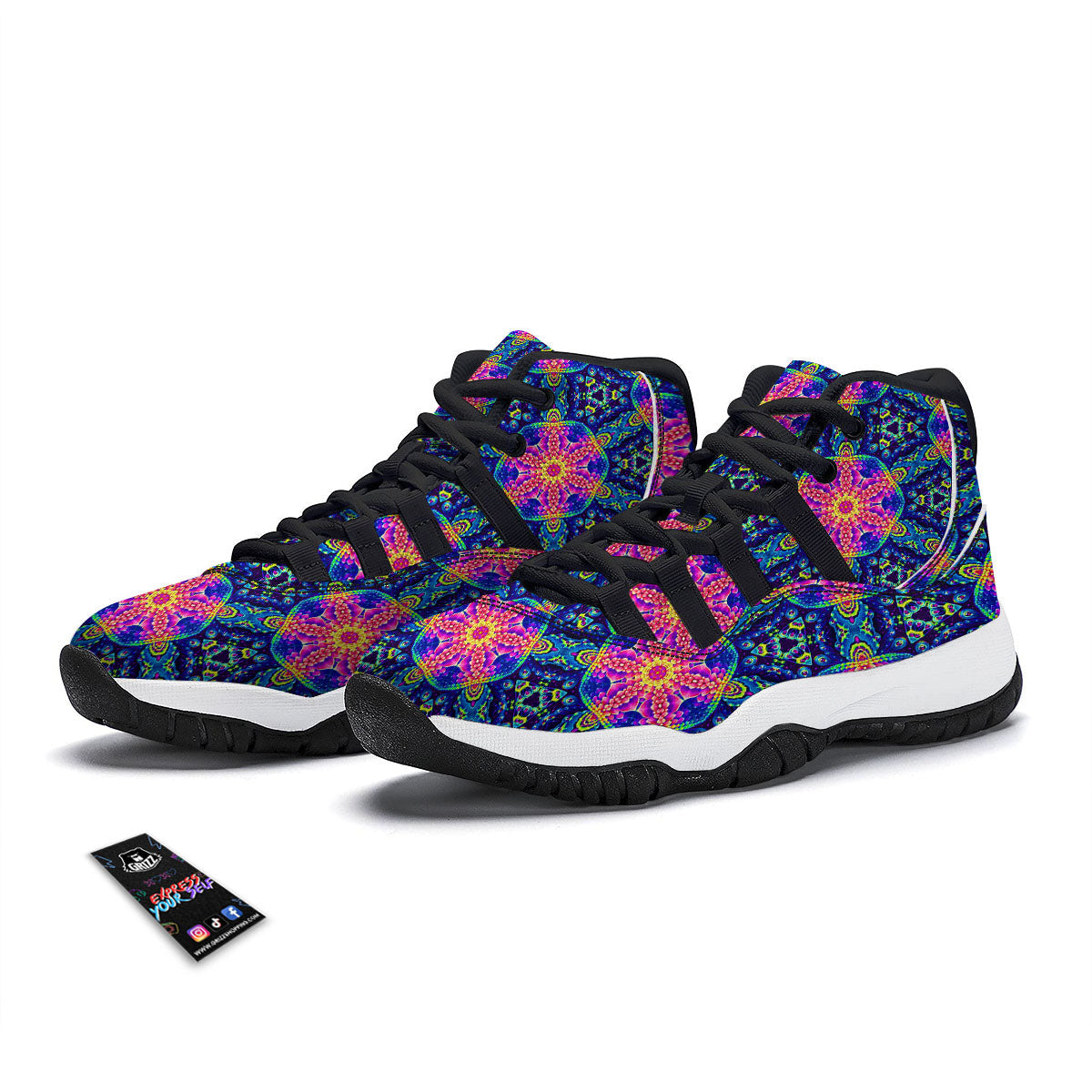 Kaleidoscope Psychedelic Print Pattern Black Bball Shoes-grizzshop