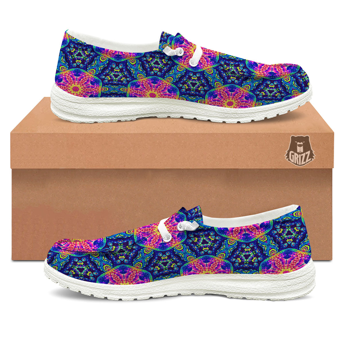 Kaleidoscope Psychedelic Print Pattern Black Loafers-grizzshop