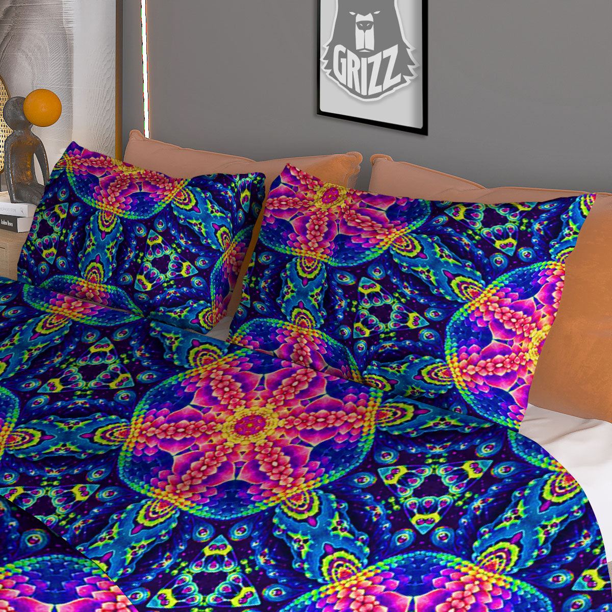 Kaleidoscope Sun Fire Print Duvet Cover Bedding Set