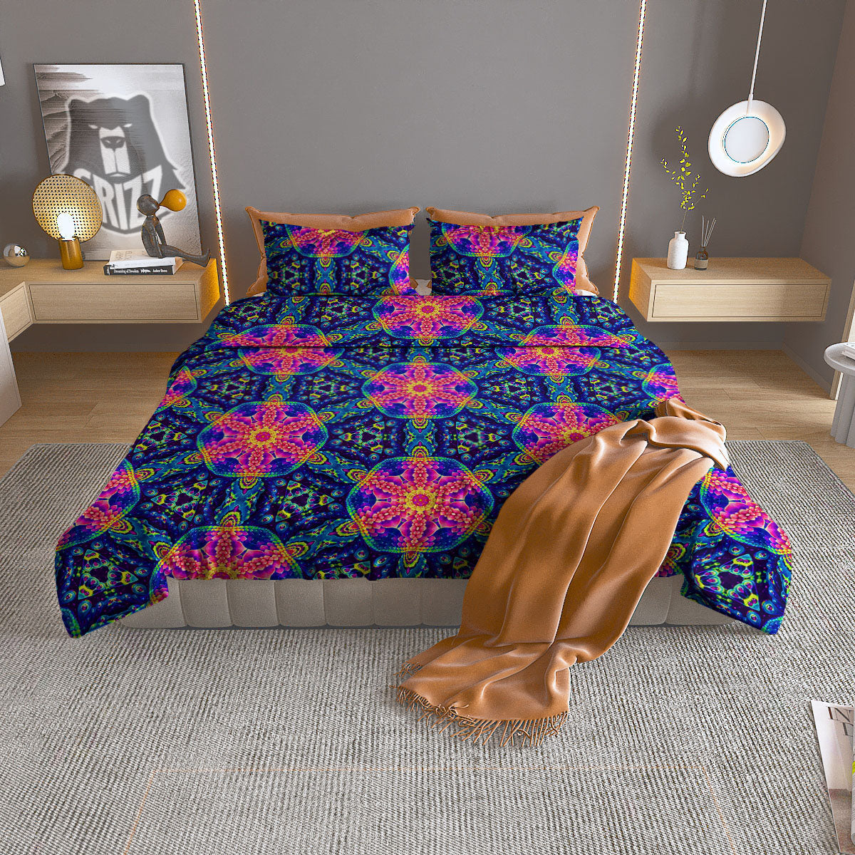 Kaleidoscope Sun Fire Print Duvet Cover Bedding Set