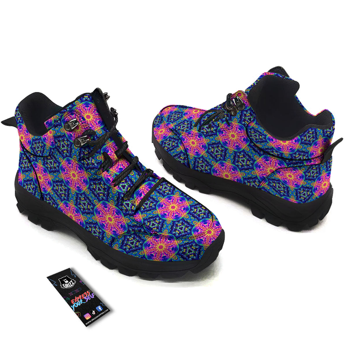 Kaleidoscope Psychedelic Print Pattern Hiking Shoes-grizzshop