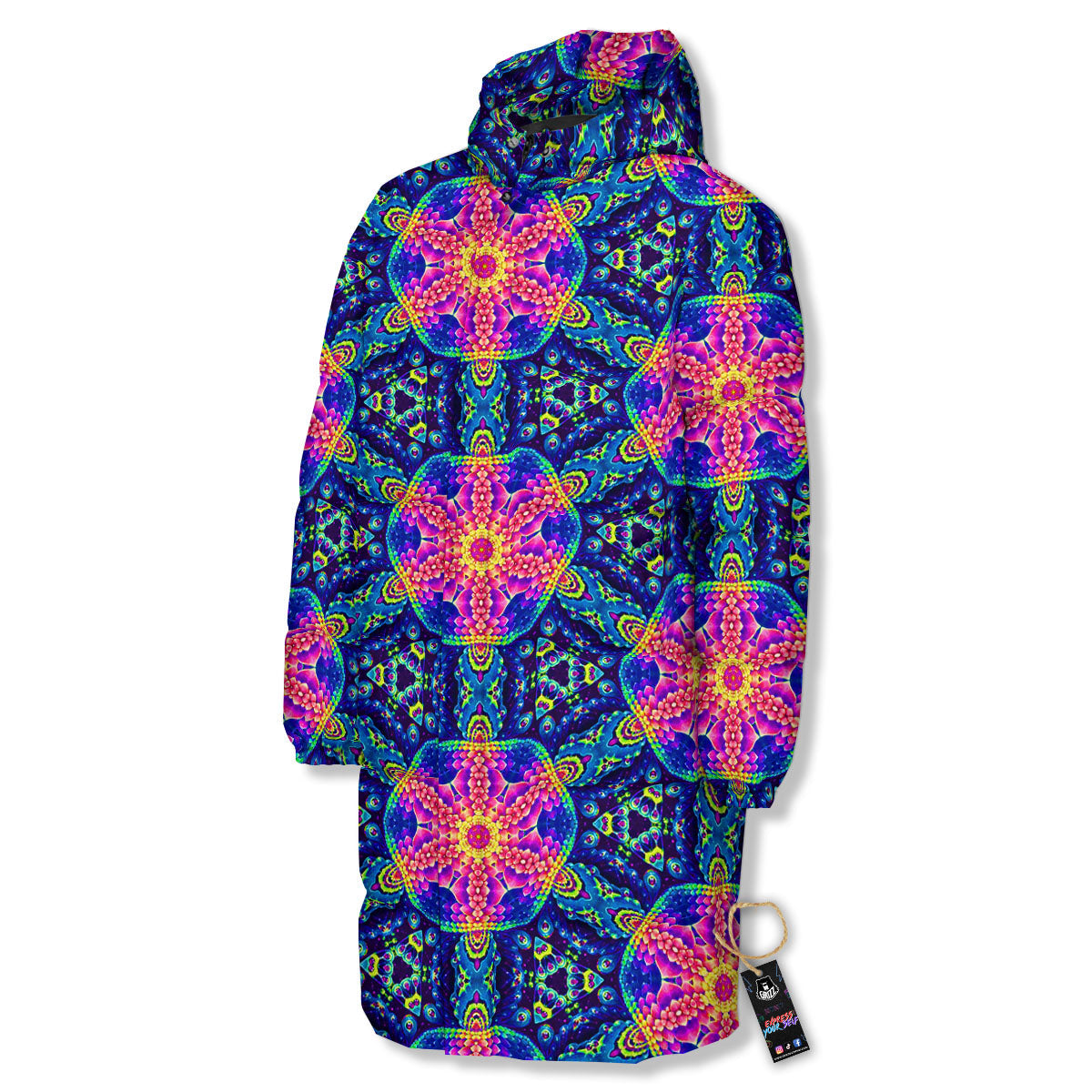 Kaleidoscope Psychedelic Print Pattern Long Down Jacket-grizzshop