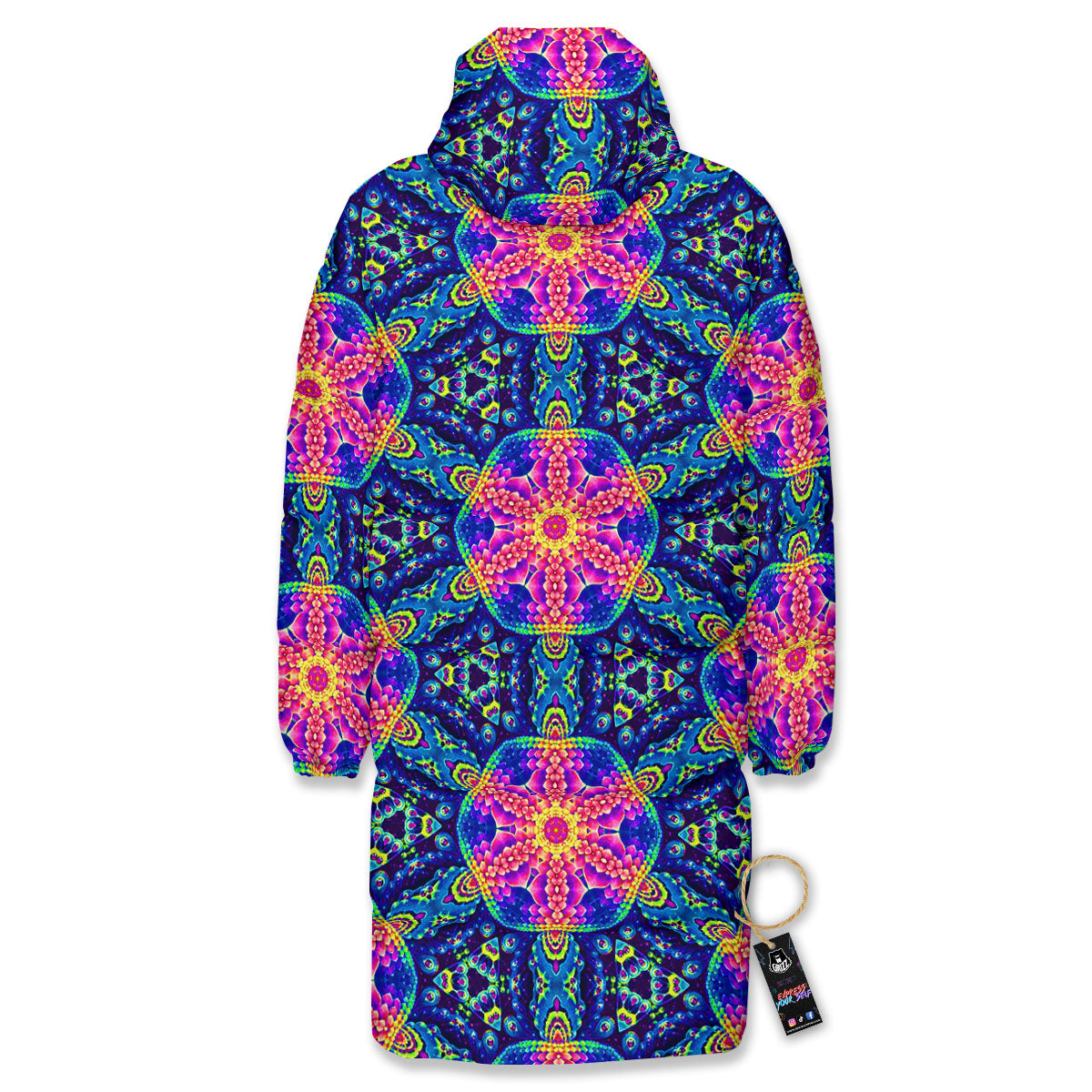 Kaleidoscope Psychedelic Print Pattern Long Down Jacket-grizzshop
