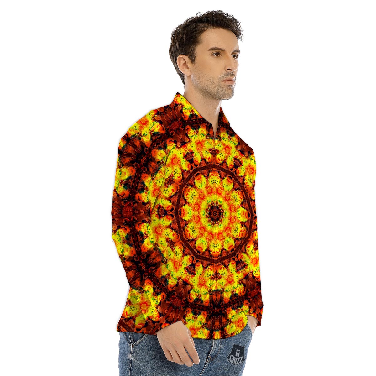 Kaleidoscope Psychedelic Print Pattern Men's Dress Shirts-grizzshop