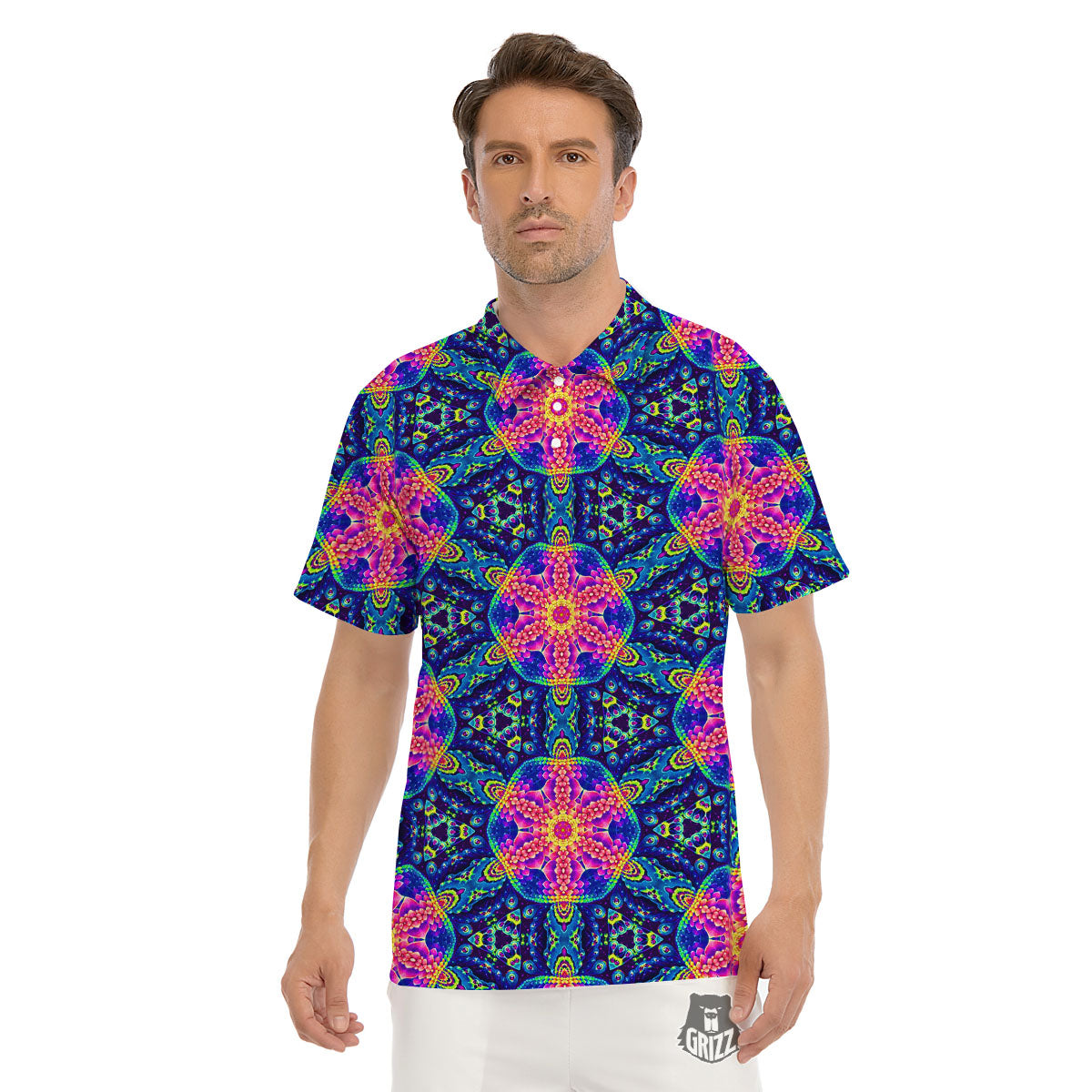 Kaleidoscope Psychedelic Print Pattern Men's Golf Shirts-grizzshop