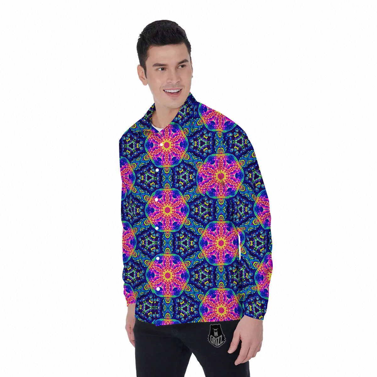 Kaleidoscope Psychedelic Print Pattern Men's Long Sleeve Shirts-grizzshop