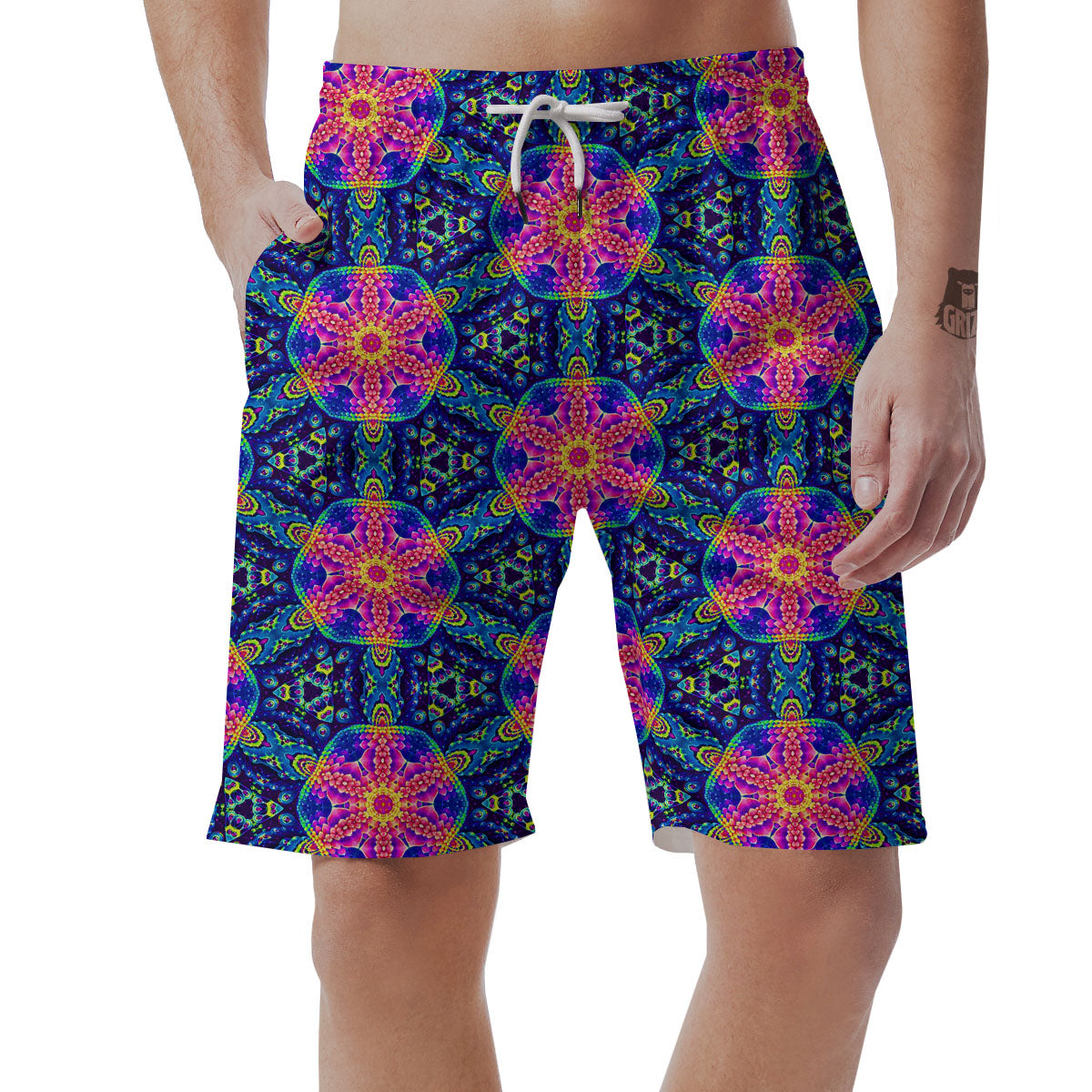 Kaleidoscope Psychedelic Print Pattern Men's Shorts-grizzshop