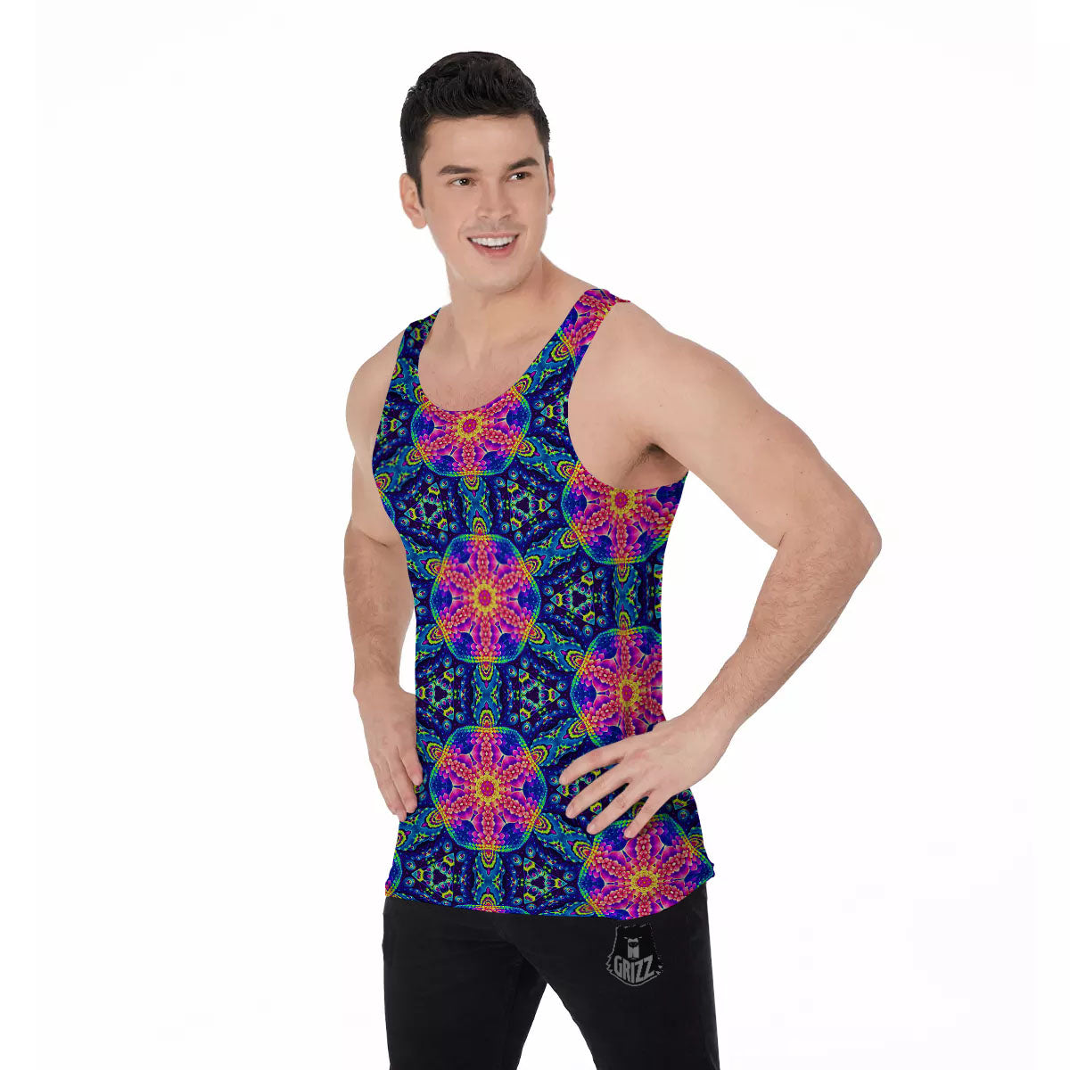 Kaleidoscope Psychedelic Print Pattern Men's Tank Top-grizzshop