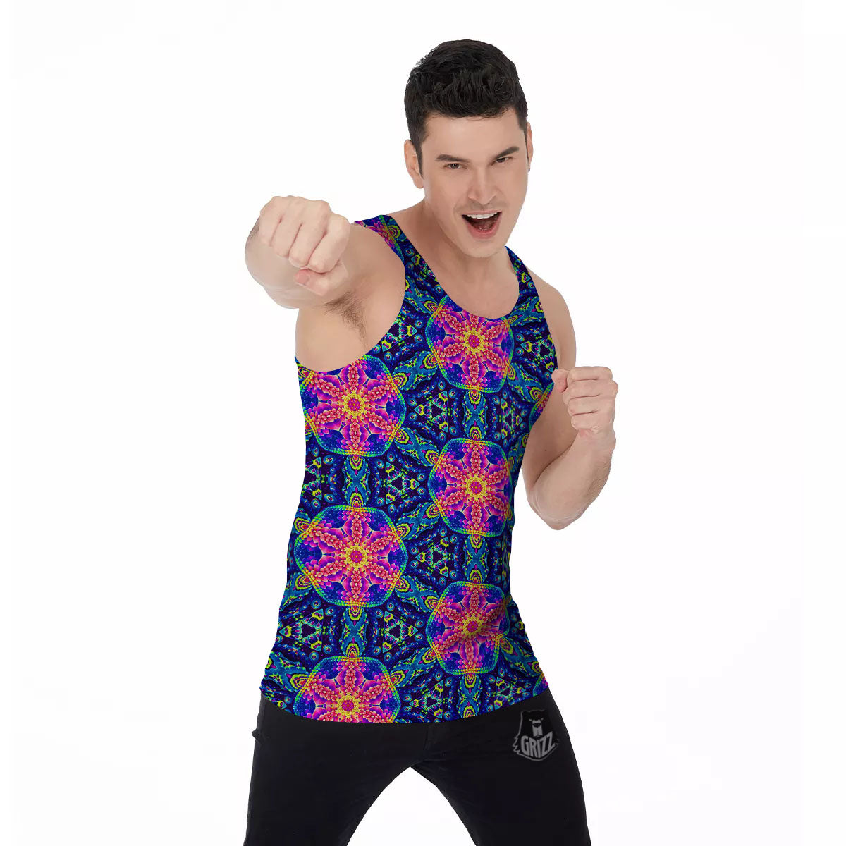 Kaleidoscope Psychedelic Print Pattern Men's Tank Top-grizzshop