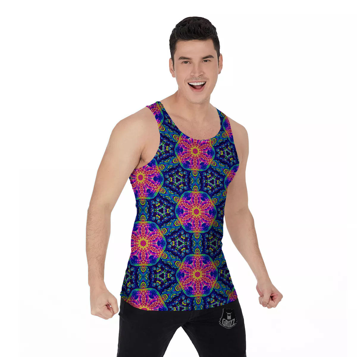 Kaleidoscope Psychedelic Print Pattern Men's Tank Top-grizzshop
