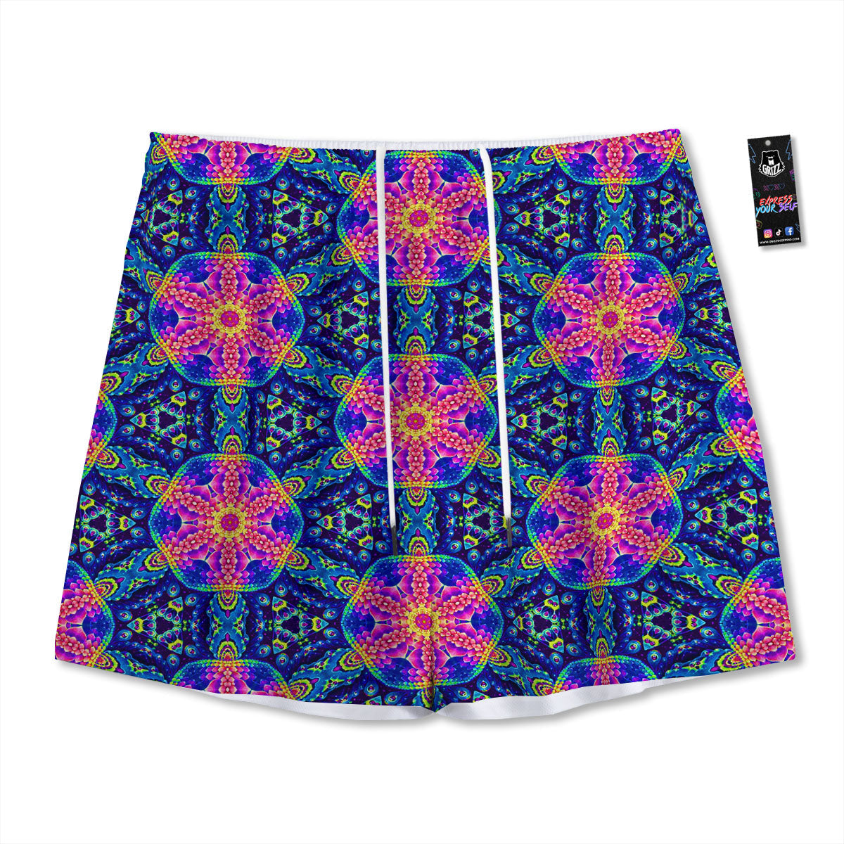 Kaleidoscope Psychedelic Print Pattern Mesh Shorts