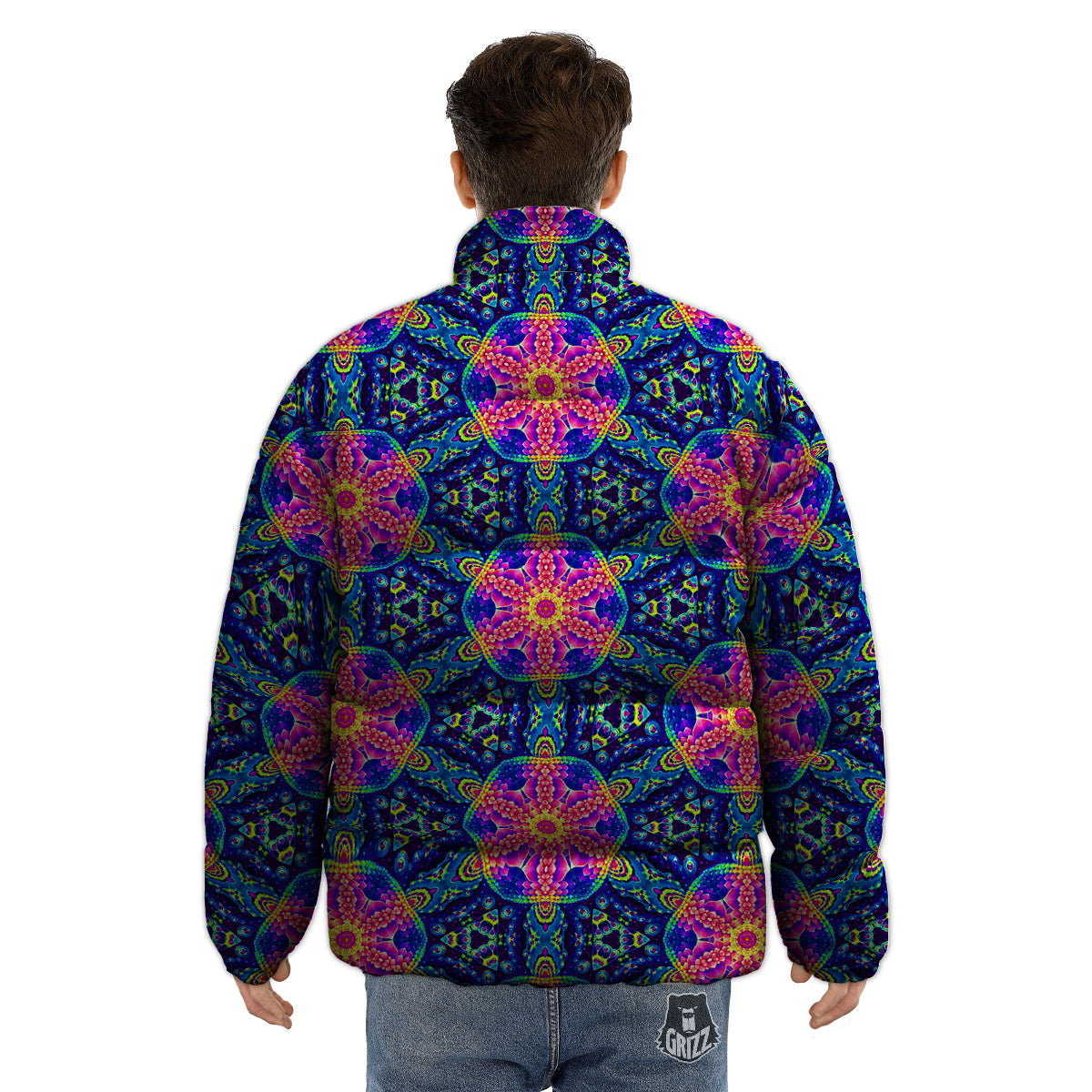 Kaleidoscope Psychedelic Print Pattern Puffer Jacket-grizzshop