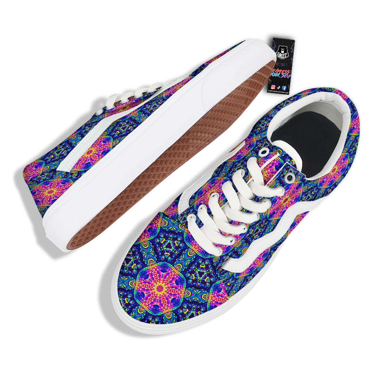 Kaleidoscope Psychedelic Print Pattern Skate Shoes-grizzshop