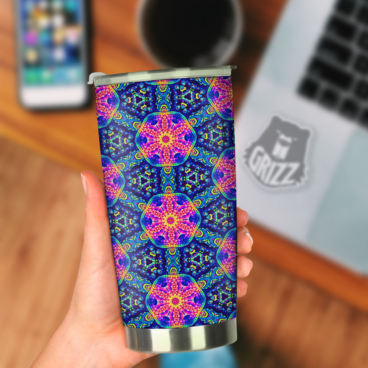 Kaleidoscope Psychedelic Print Pattern Tumbler-grizzshop