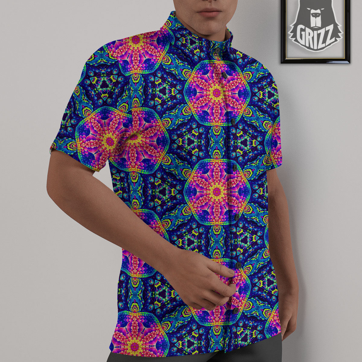 Kaleidoscope Psychedelic Print Pattern Untucked Shirts-grizzshop