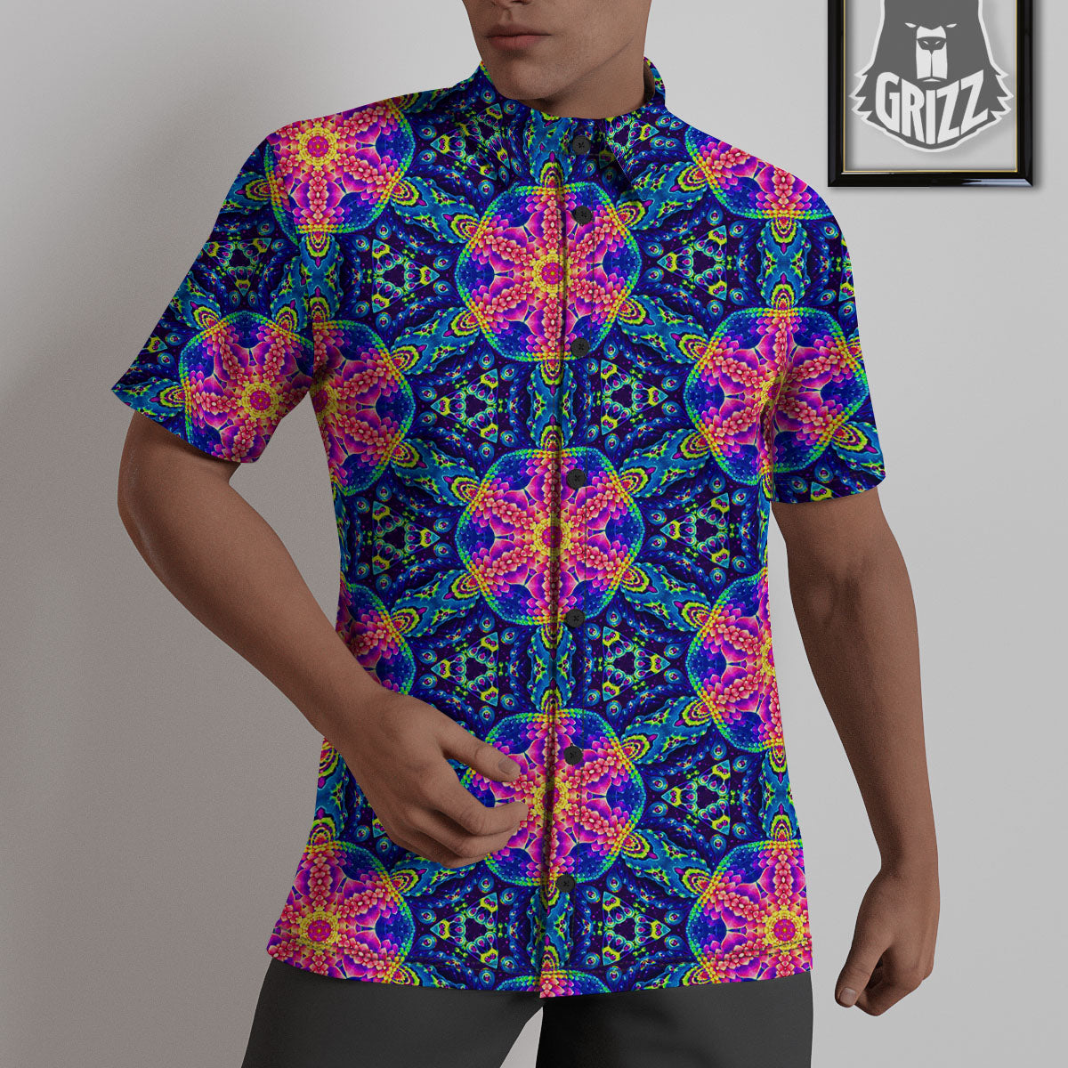 Kaleidoscope Psychedelic Print Pattern Untucked Shirts-grizzshop