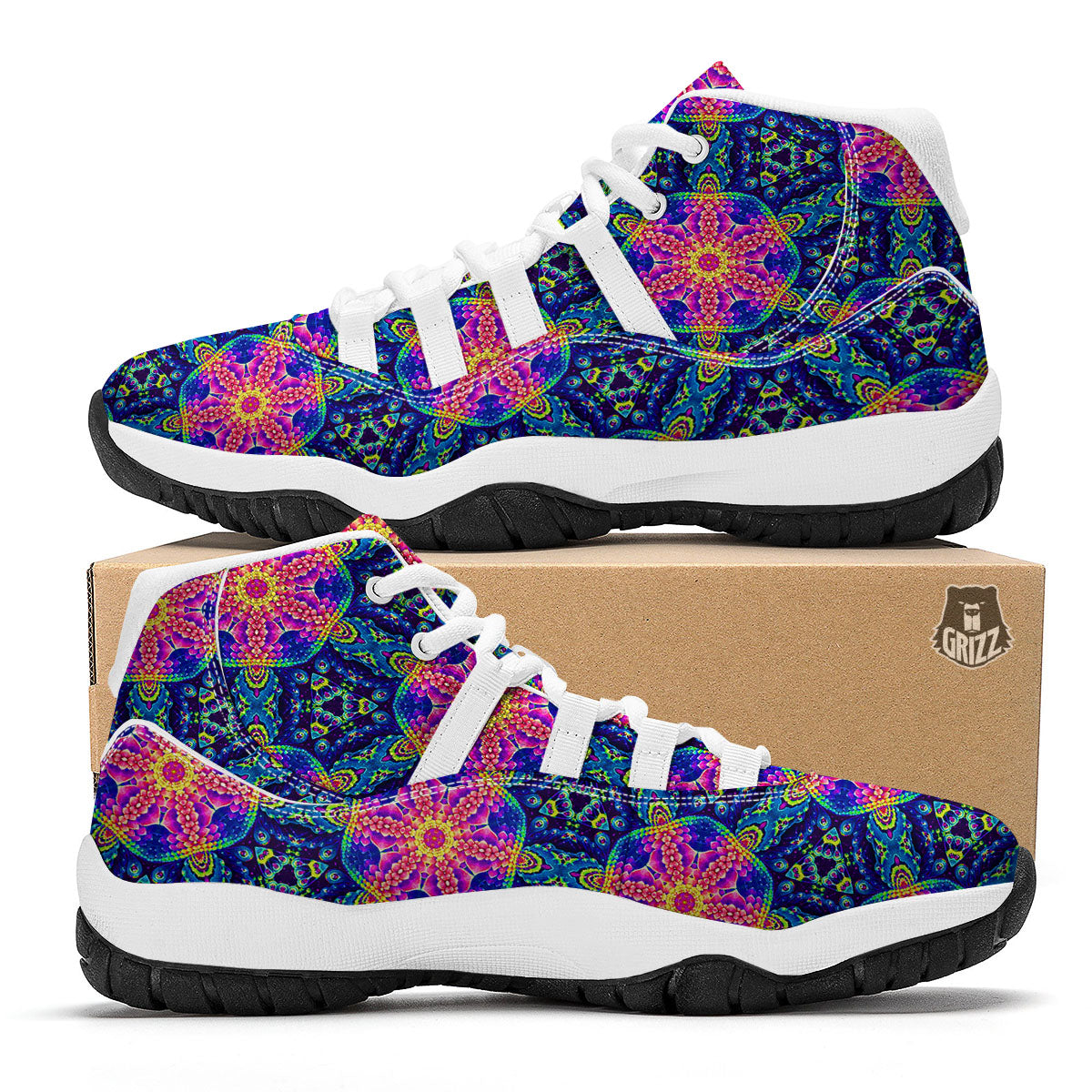 Kaleidoscope Psychedelic Print Pattern White Bball Shoes-grizzshop