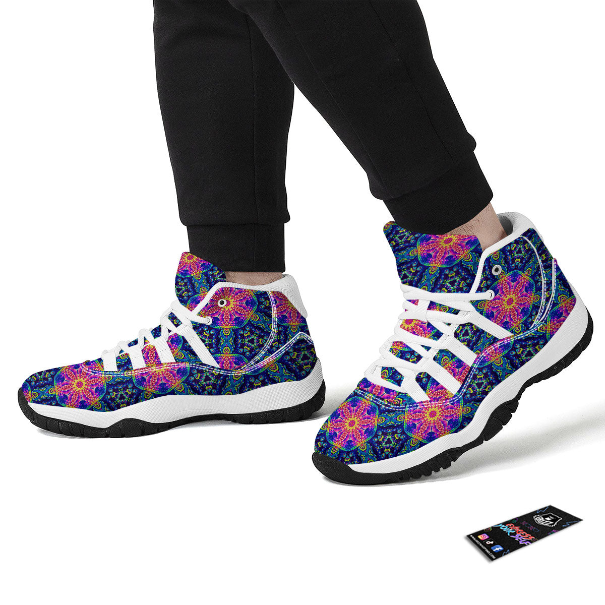 Kaleidoscope Psychedelic Print Pattern White Bball Shoes-grizzshop