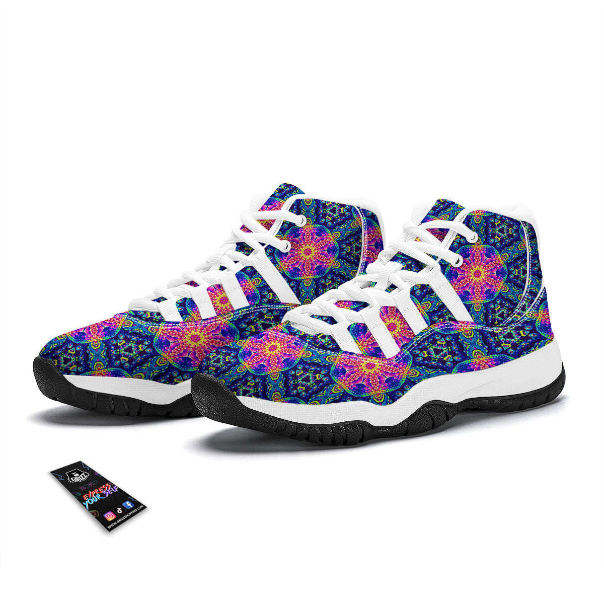 Kaleidoscope Psychedelic Print Pattern White Bball Shoes-grizzshop