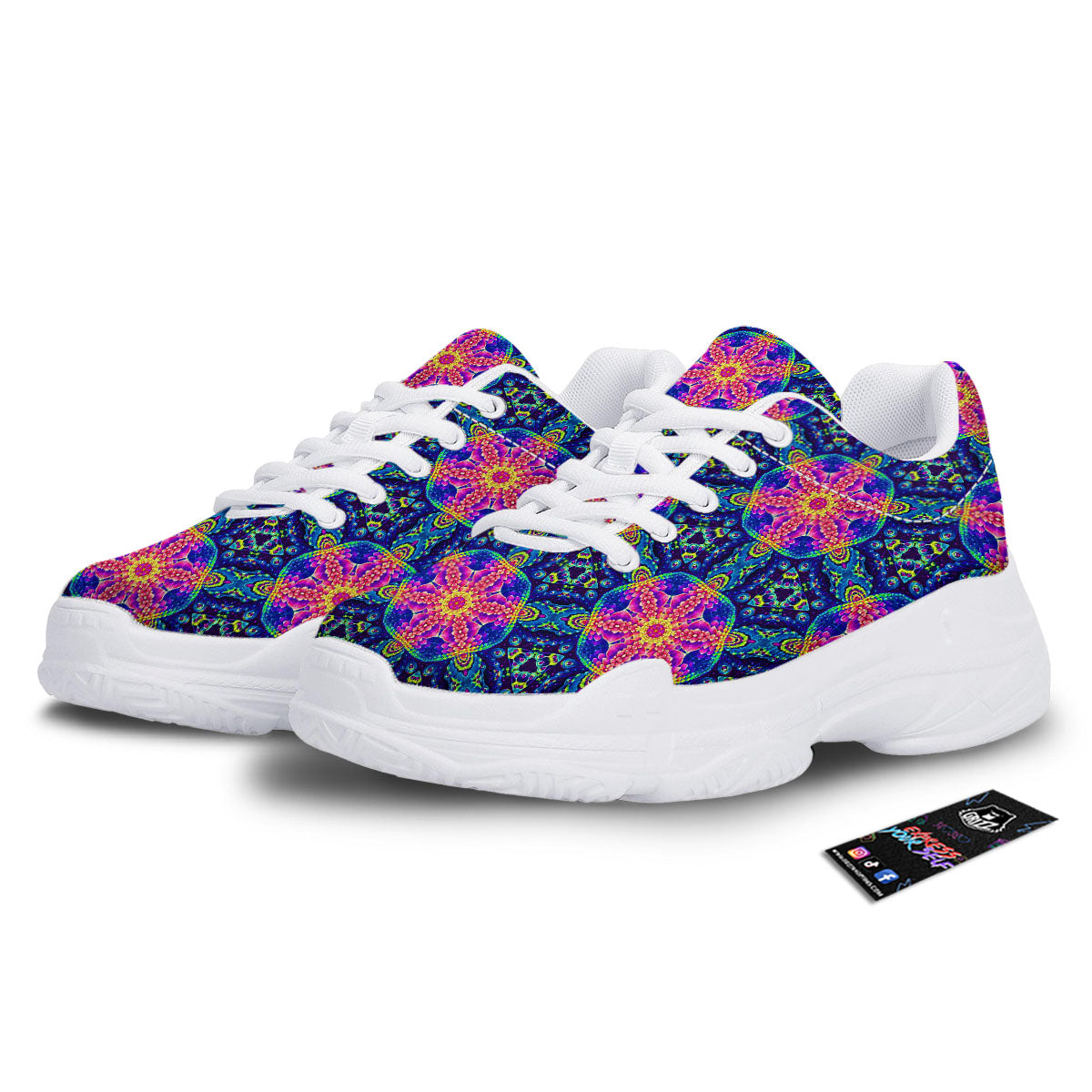 Kaleidoscope Psychedelic Print Pattern White Chunky Shoes-grizzshop