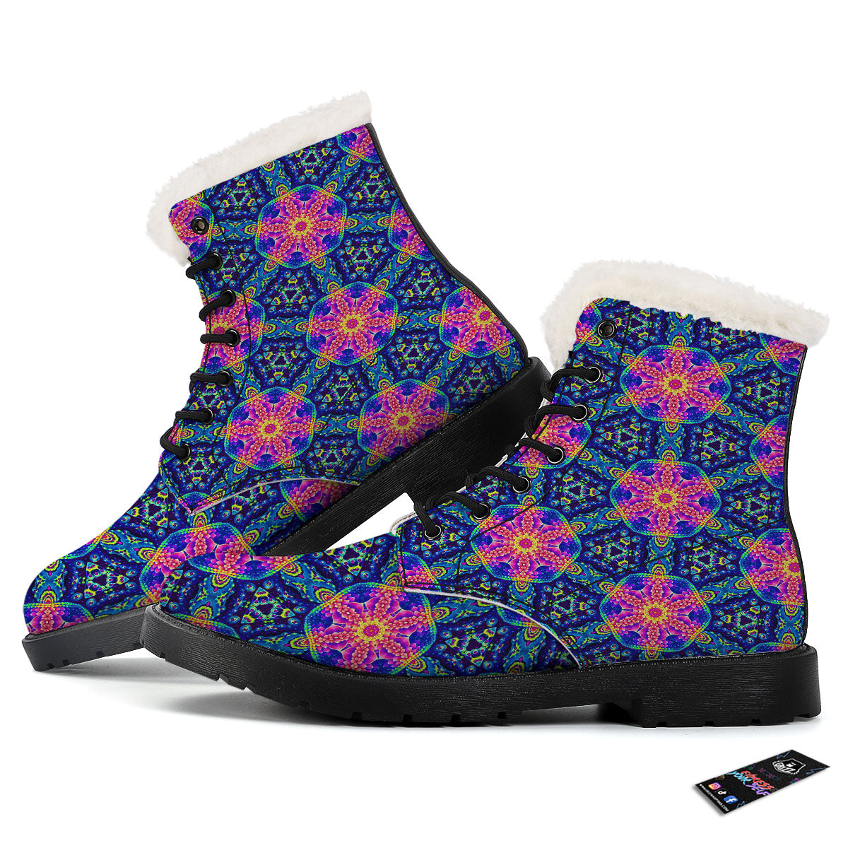 Kaleidoscope Psychedelic Print Pattern Winter Boots-grizzshop