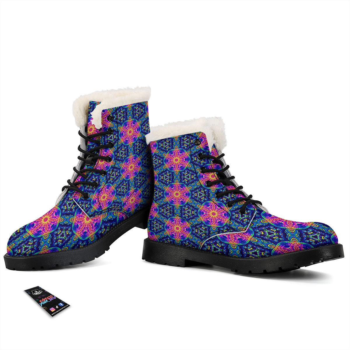 Kaleidoscope Psychedelic Print Pattern Winter Boots-grizzshop