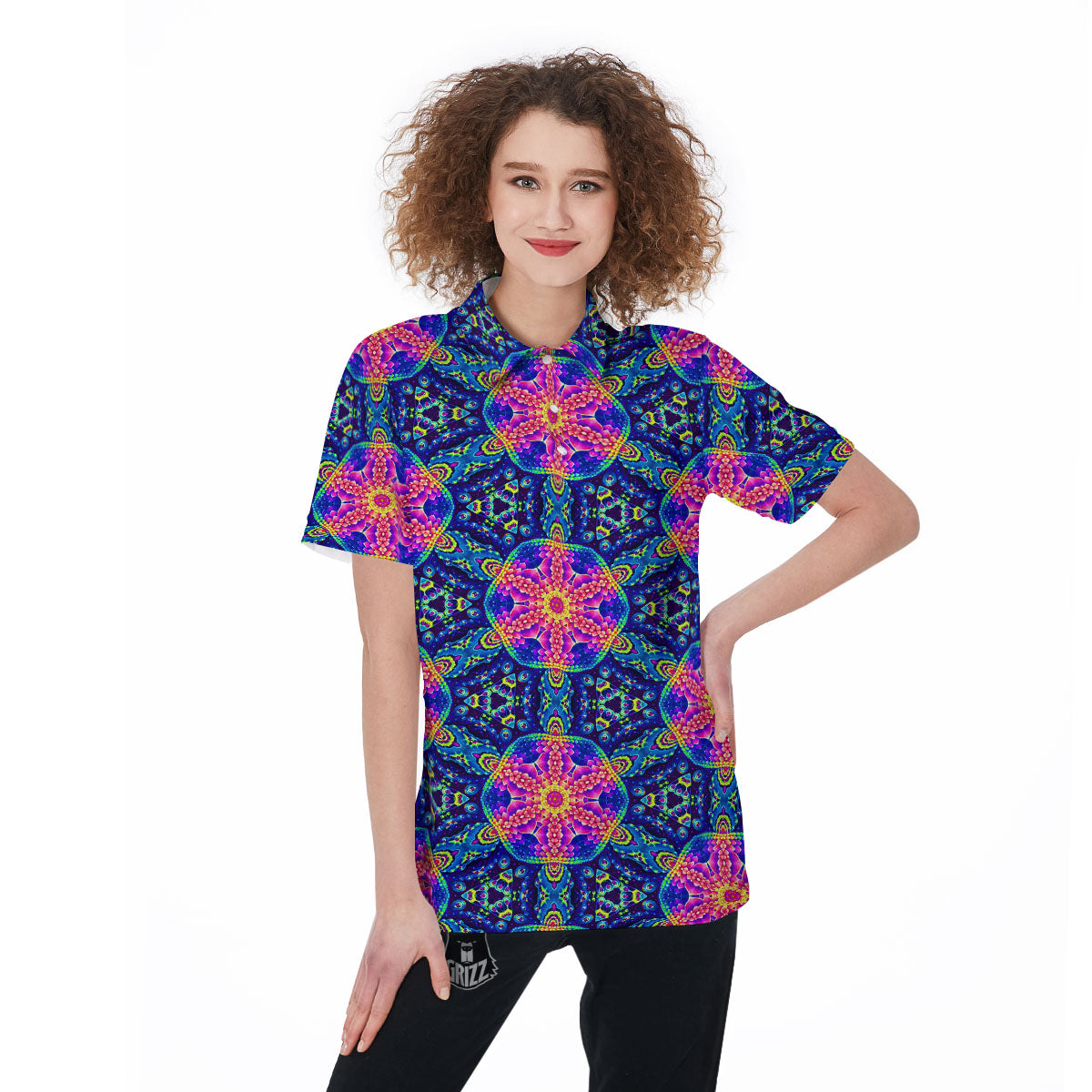 Kaleidoscope Psychedelic Print Pattern Women's Golf Shirts-grizzshop
