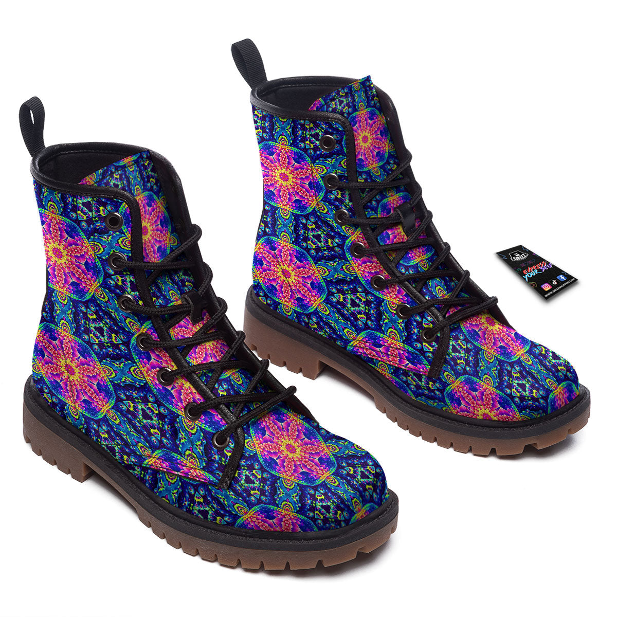Kaleidoscope Psychedelic Print Pattern Work Boots-grizzshop