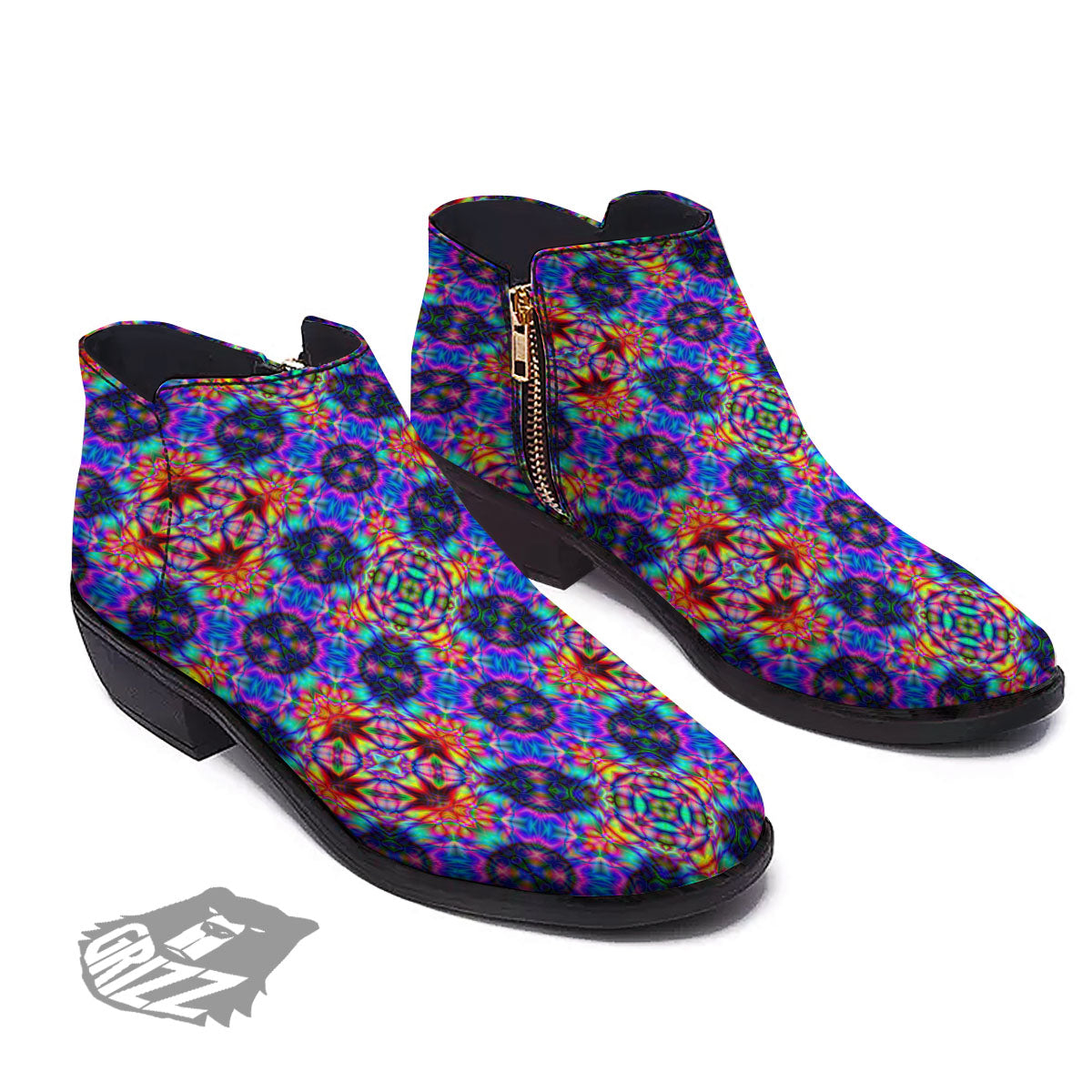Kaleidoscope Rainbow Print Pattern Ankle Boots-grizzshop