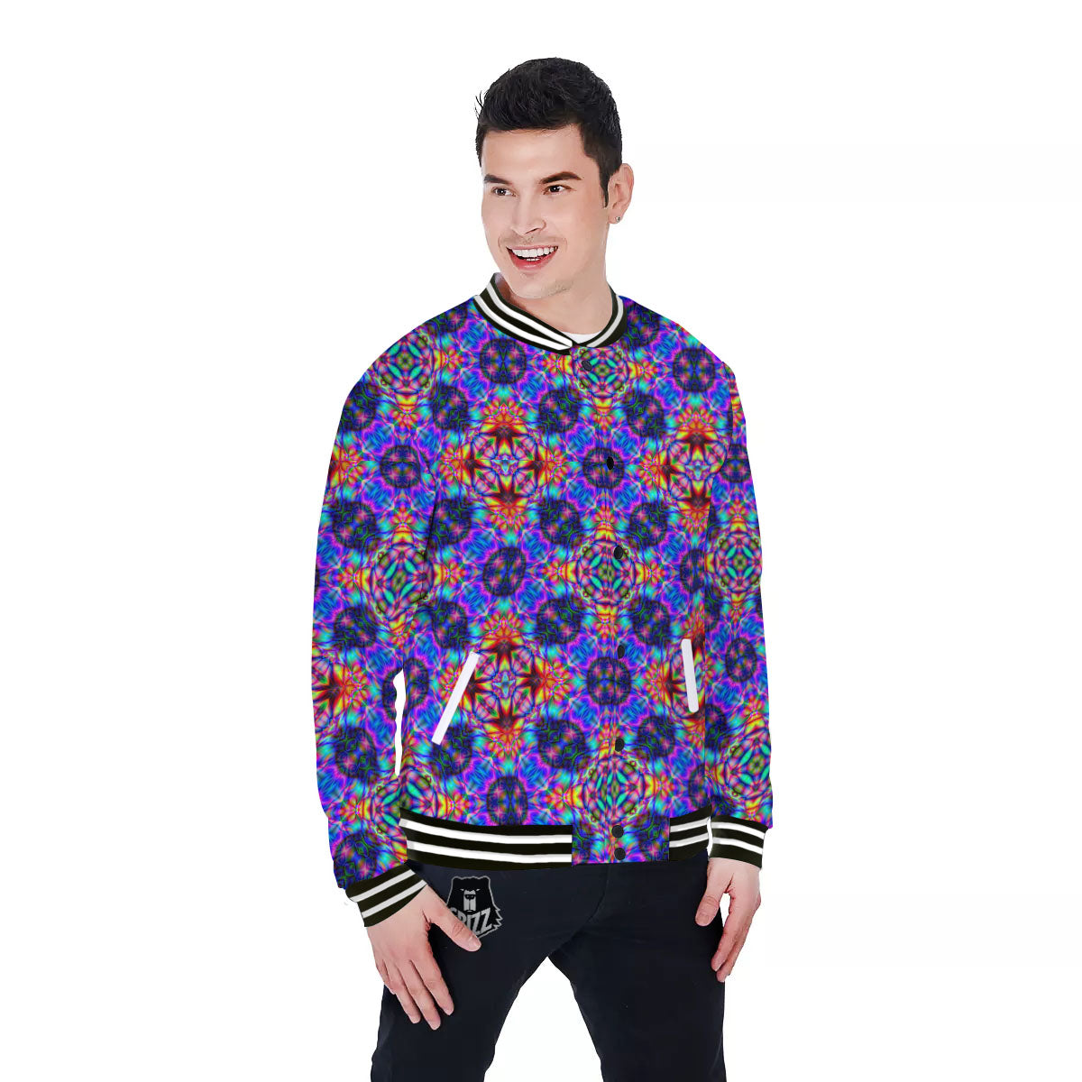 Kaleidoscope Rainbow Print Pattern Baseball Jacket-grizzshop
