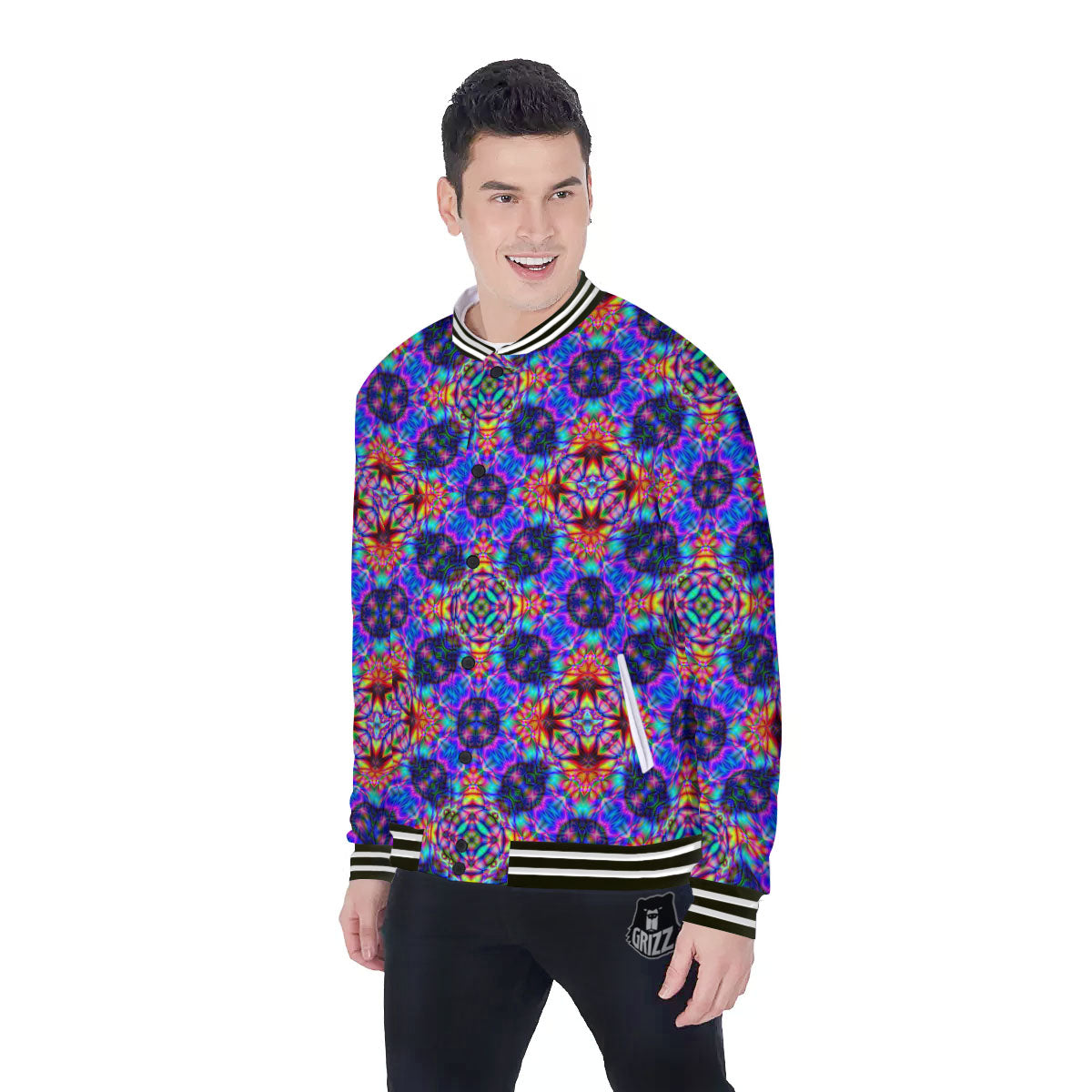 Kaleidoscope Rainbow Print Pattern Baseball Jacket-grizzshop