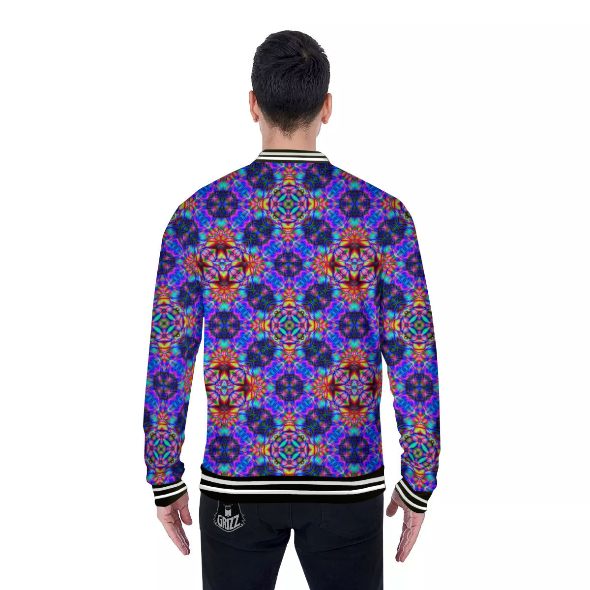 Kaleidoscope Rainbow Print Pattern Baseball Jacket-grizzshop