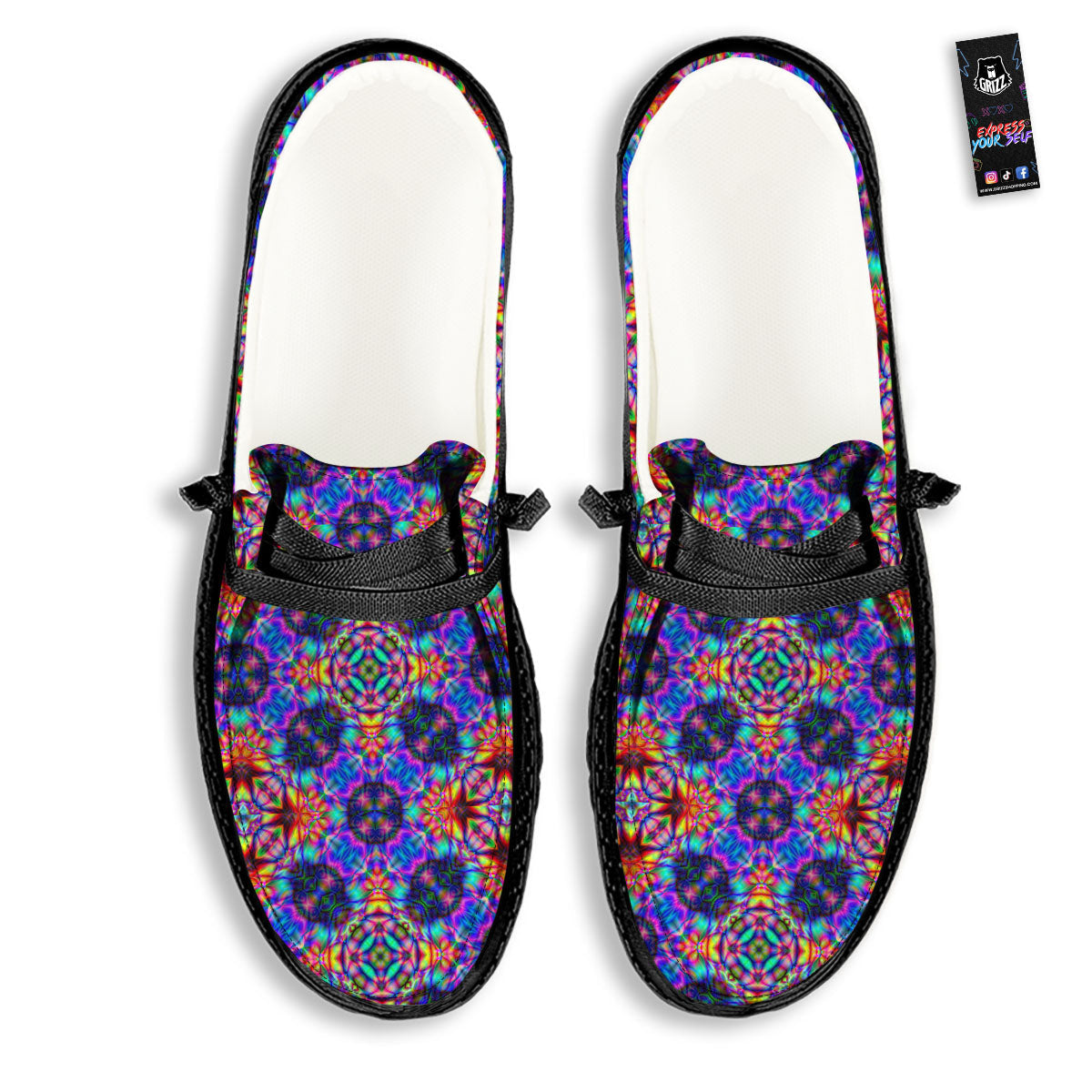 Kaleidoscope Rainbow Print Pattern Black Loafers-grizzshop
