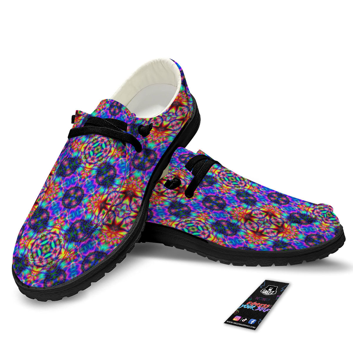 Kaleidoscope Rainbow Print Pattern Black Loafers-grizzshop