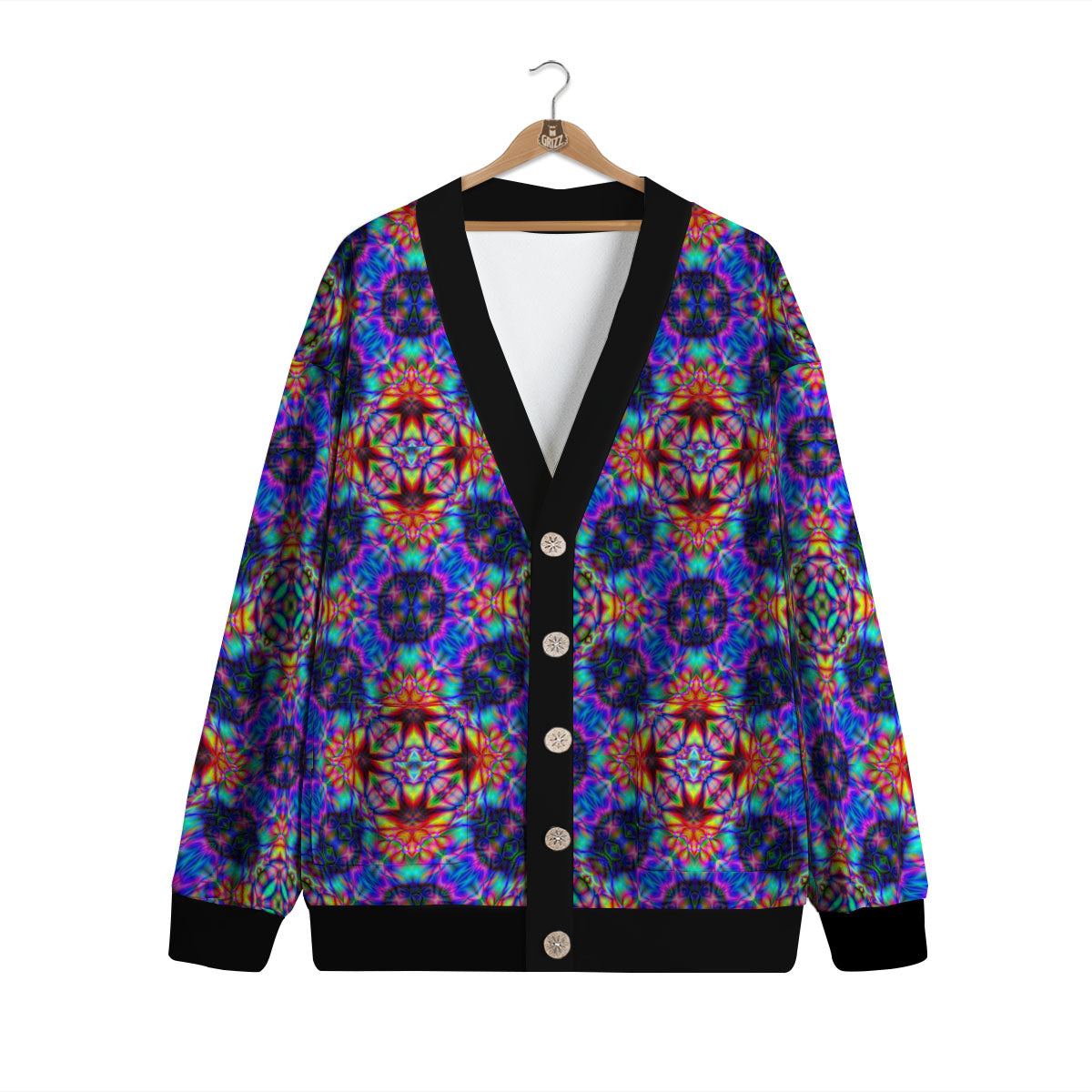 Kaleidoscope Rainbow Print Pattern Cardigan-grizzshop