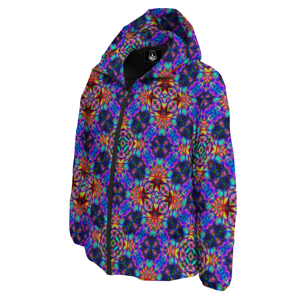 Kaleidoscope Rainbow Print Pattern Down Jacket-grizzshop