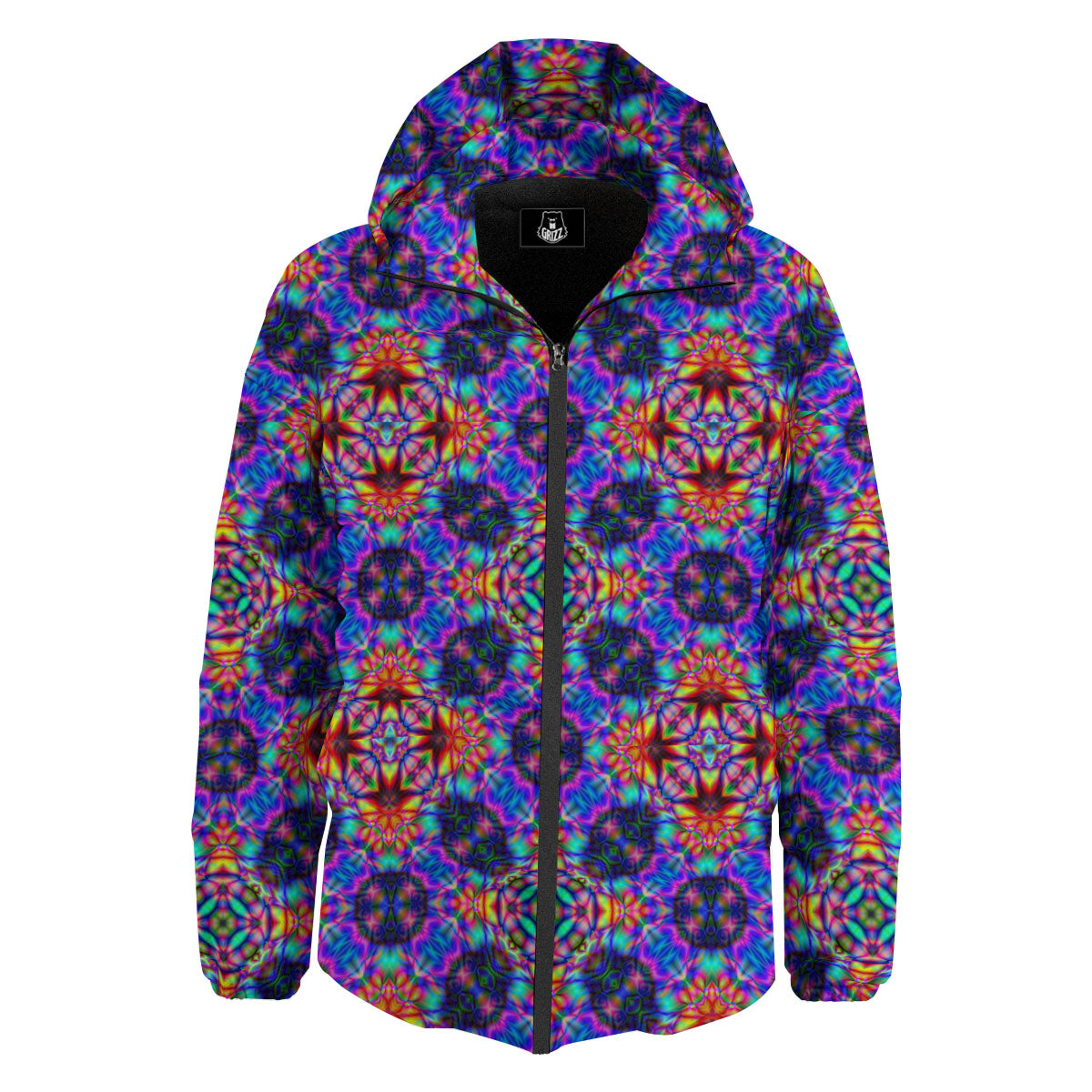 Kaleidoscope Rainbow Print Pattern Down Jacket-grizzshop