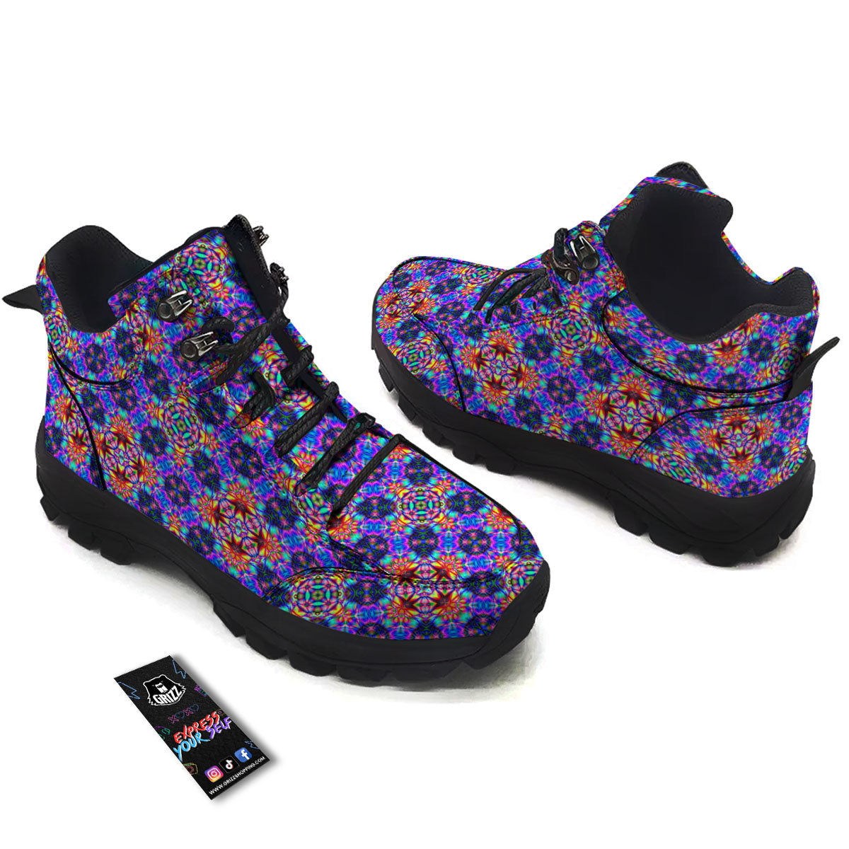 Kaleidoscope Rainbow Print Pattern Hiking Shoes-grizzshop