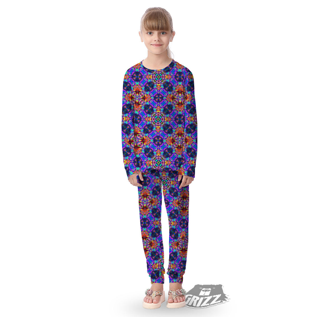 Kaleidoscope Rainbow Print Pattern Kid's Pajamas-grizzshop