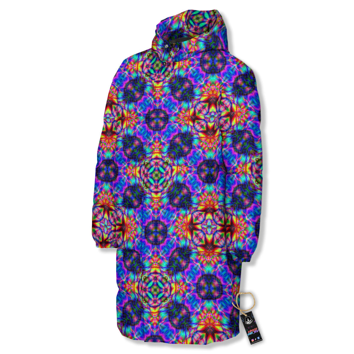 Kaleidoscope Rainbow Print Pattern Long Down Jacket-grizzshop