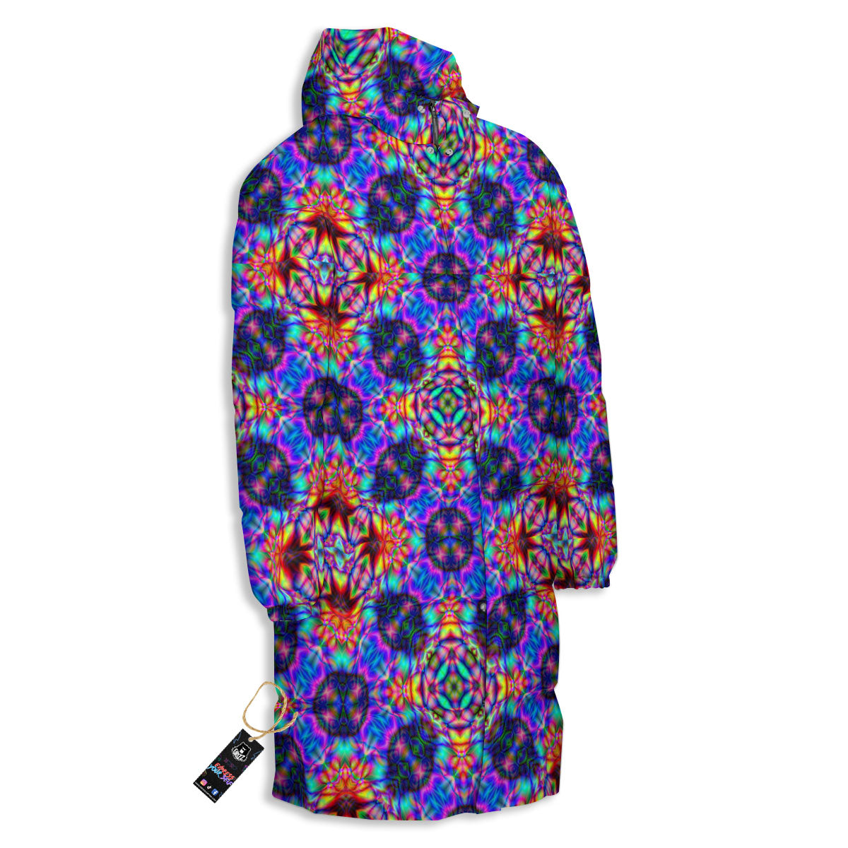Kaleidoscope Rainbow Print Pattern Long Down Jacket-grizzshop