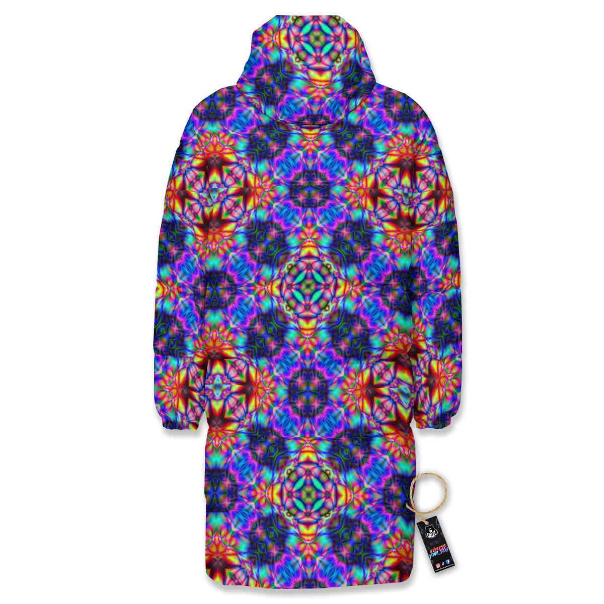 Kaleidoscope Rainbow Print Pattern Long Down Jacket-grizzshop